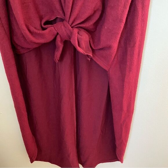 Forgotten Grace Top High Low Tie Front Soft Comfy Short Sleeve Dark Red Casual - Picture 4 of 11